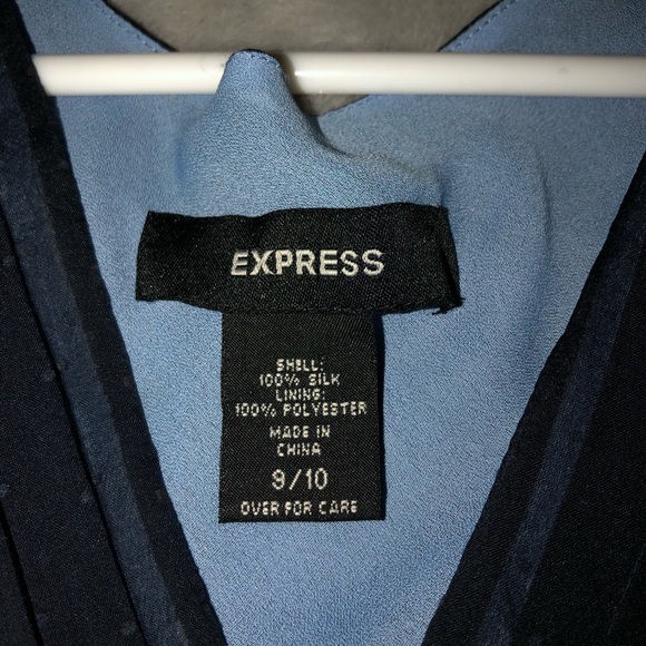 Express Dress V-Neck Sleeveless 100% Silk Blue - Picture 6 of 10